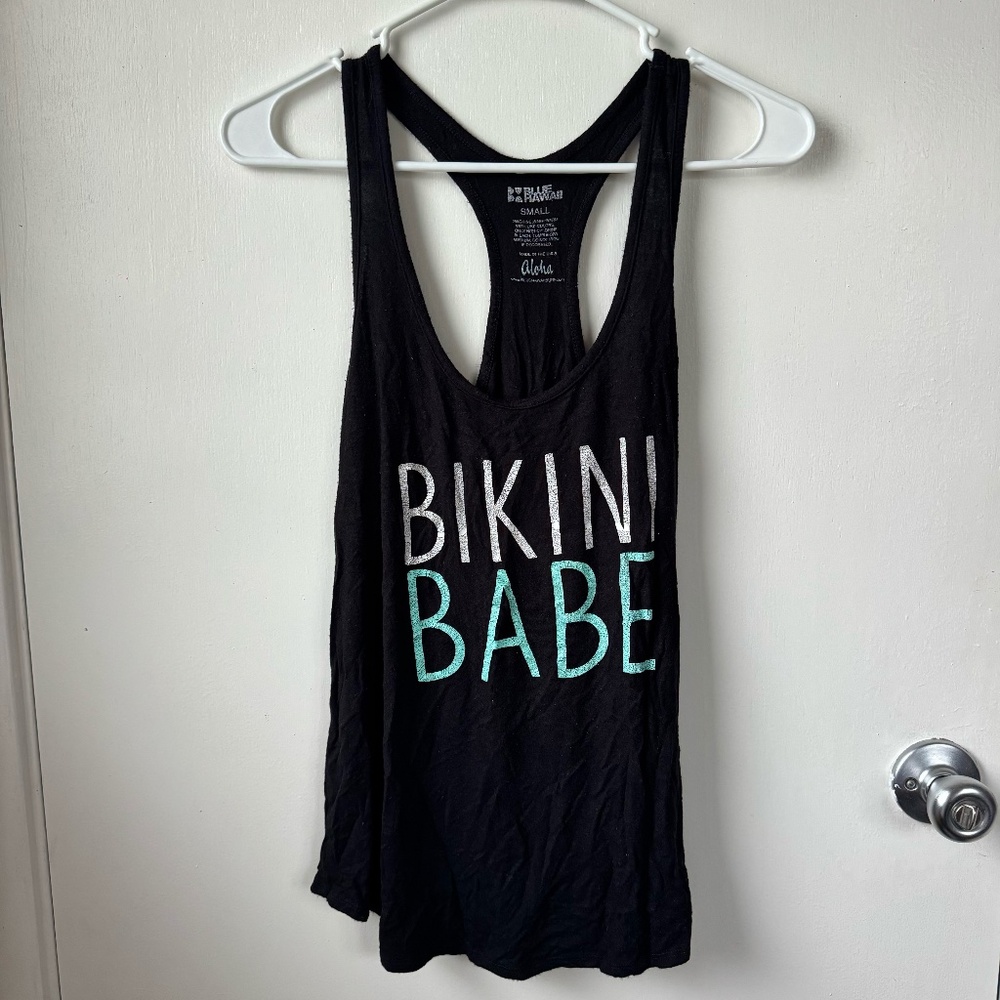 Blue Hawaii size small black tank top "Bikini Babe"